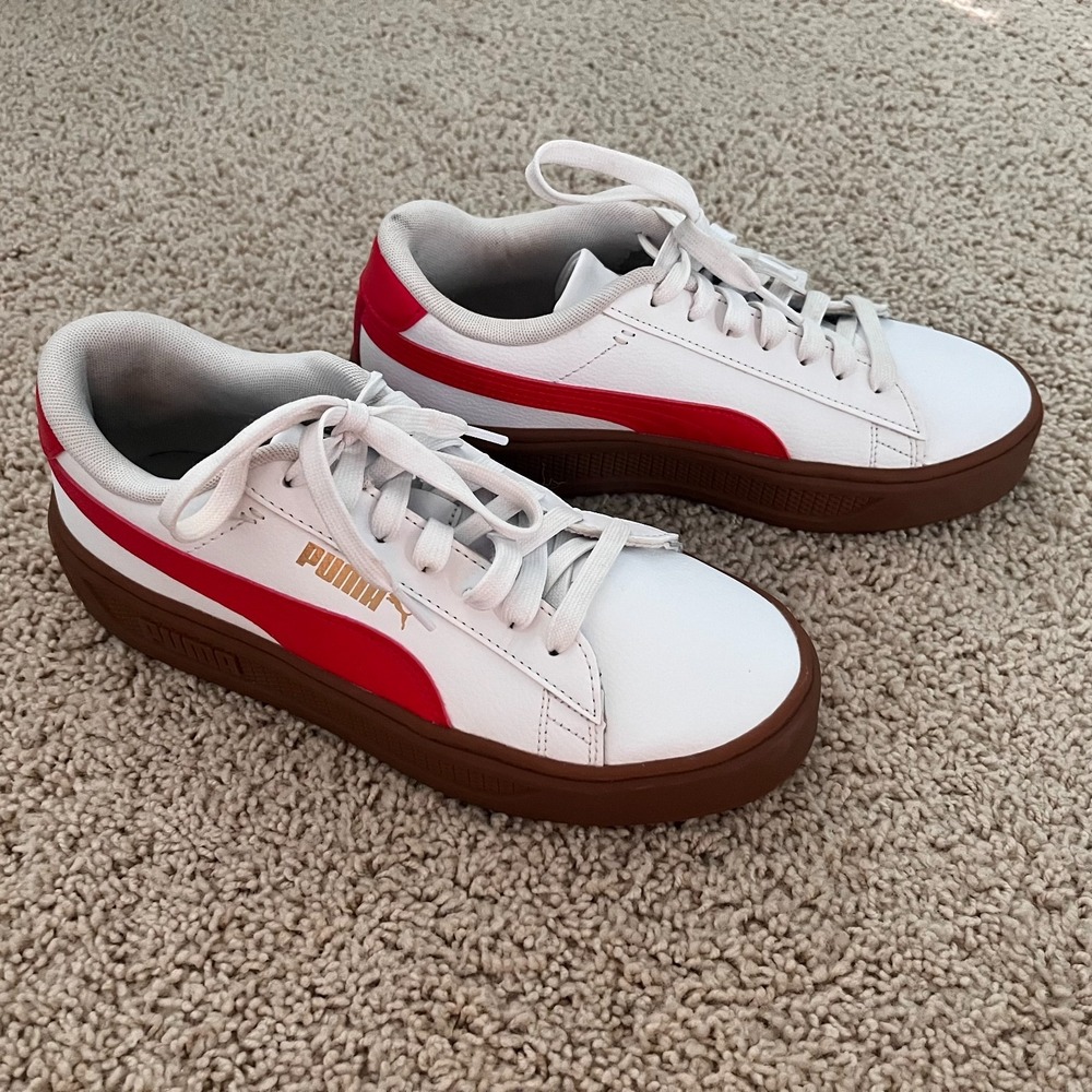 Puma Smash Platform V3 Womens Sneakers Shoes Size 9 White Red Poppy 390758-16